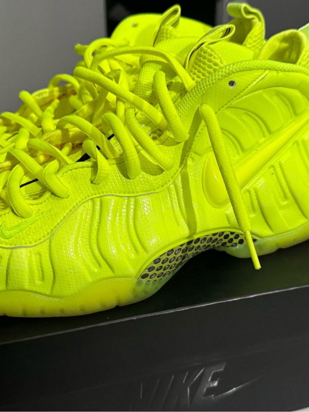 Nike Men’s Neon Yellow Foamposite Sneakers - Picture 2 of 3